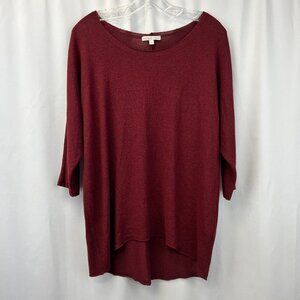 Moa Moa Womens Burgundy Round Neck 3/4 Sleeve Knit Pullover Sweater Size Large